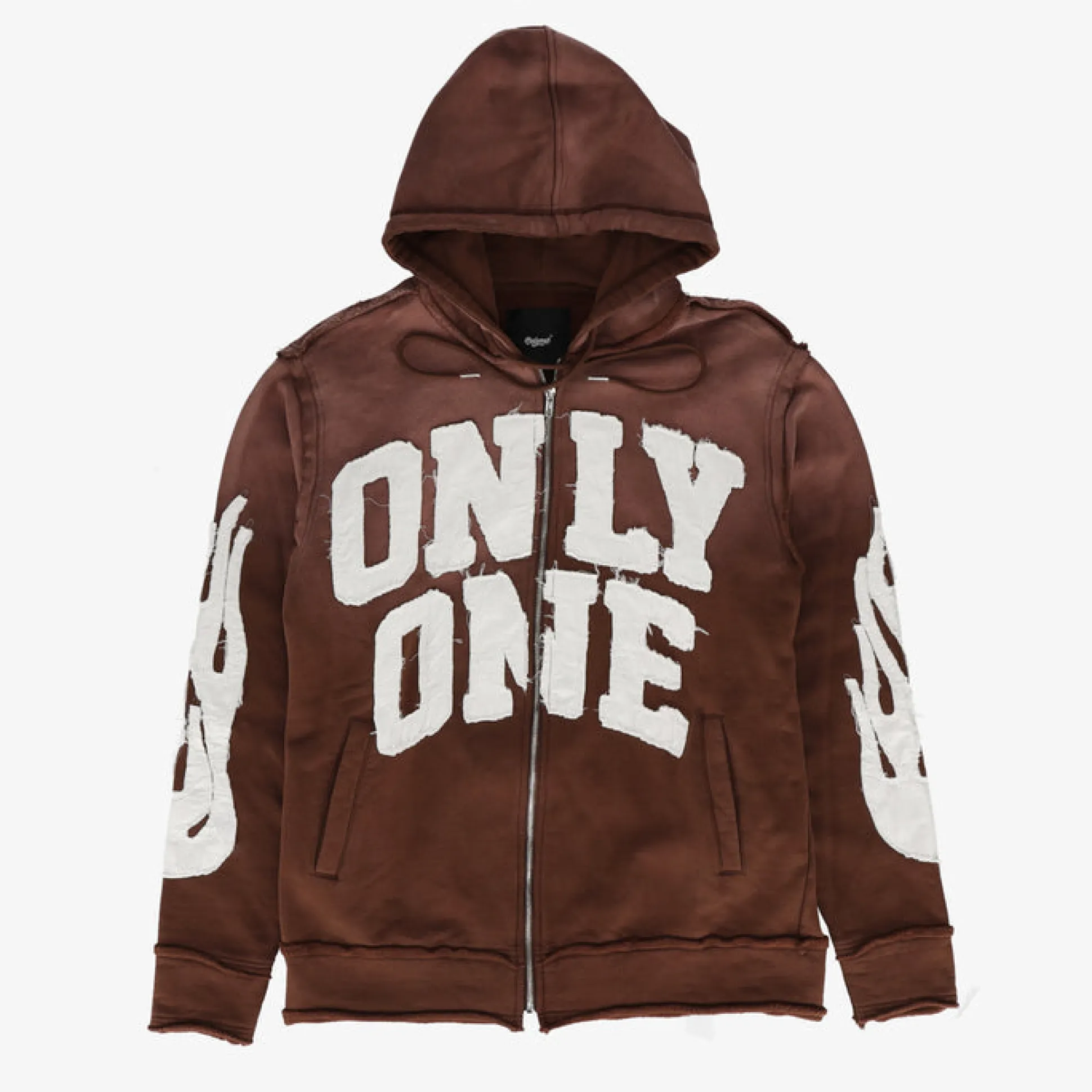 Cut And Sewn Distressed Zip Hoodie
