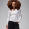 Jordan Long Sleeve White Knit Fitted Top