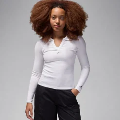 Jordan Long Sleeve White Knit Fitted Top