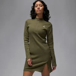 1/2-Zip Long-Sleeve Knit Dress