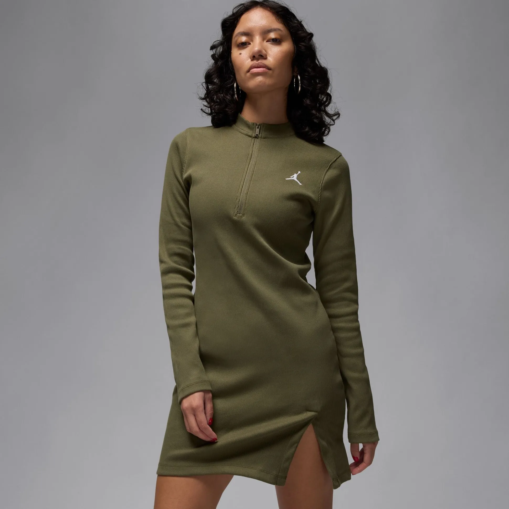 1/2-Zip Long-Sleeve Knit Dress